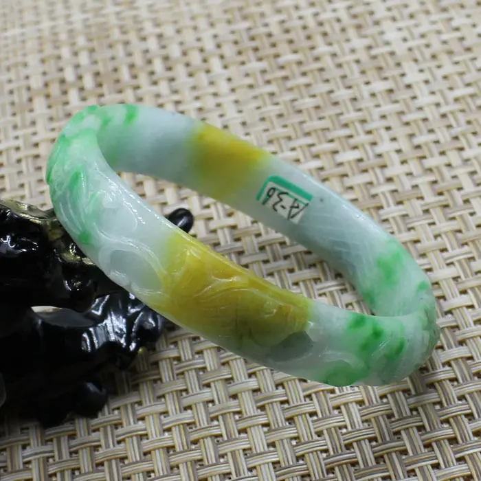 

A36 Chinese Hand-carved Emerald Green stoneite stone Gems Bracelet Bangle 61mm 10.20 40