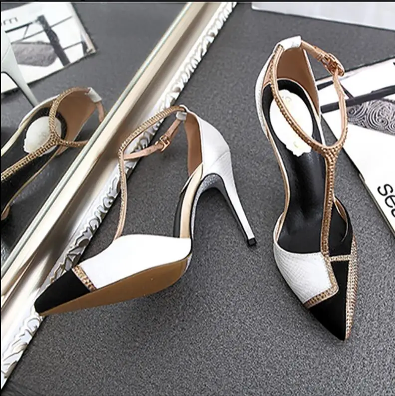 BJYL Female summer 2018 new rhinestone sexy fine with Baotou leather pointed super high heel shoes