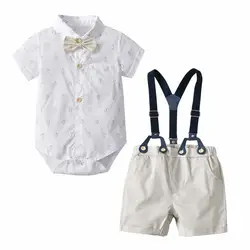 Oklady/Модная одежда для маленьких мальчиков, белая футболка с короткими рукавами + штаны + галстук-бабочка, комплект одежды для маленьких