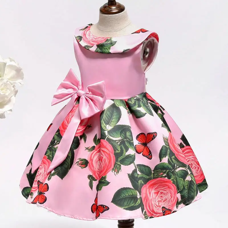 

Vintage Floral Kids Girls Princess Dress Sleeveless Bow Flower Dress Summer Children Wedding Party Birthday Girls Dresses