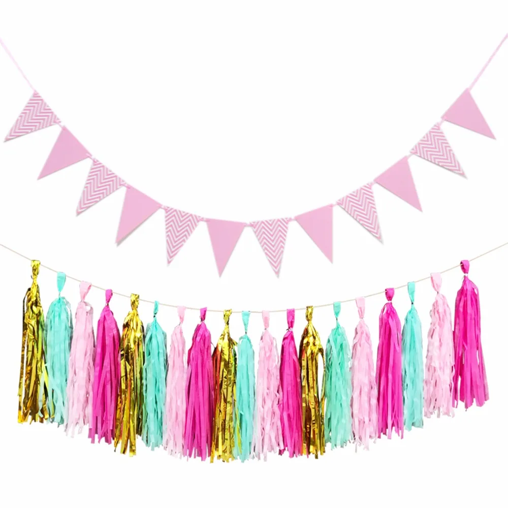 HEY FUNNY 1set Colorful Tissue Paper Tassels Hanging Garland Banners