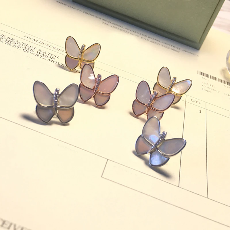 

Famous Style Natural Shell Butterfly Stud Earring with 3 Gold Color Plated Eco-Friendly Material Top Quality Animal Earring