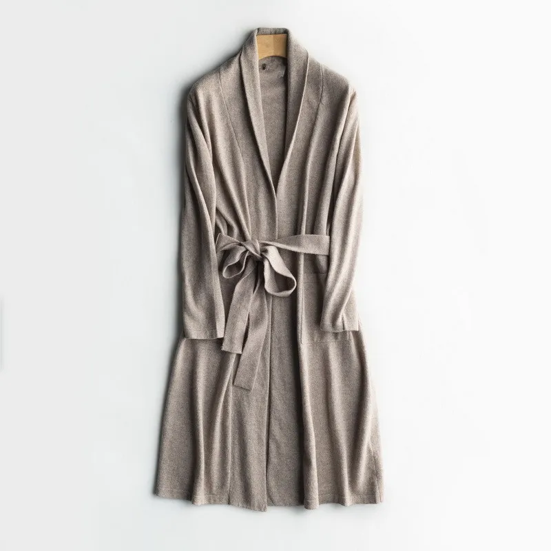  high grade 100% goat cashmere knit women's long cardigan pajamas-robe sweater dress one&over size