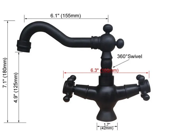 Black Oil Rubbed Brass Dual Cross Handles One Hole Bathroom Kitchen Basin Sink Faucet Mixer Tap Swivel Spout Deck Mounted mnf360