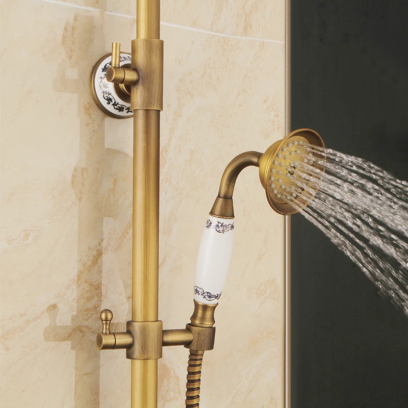 Smile Monkey Nieuw Vintage Antiek Messing Douchekraan Set Regendouche Keramiek Hand Showe Retro Wall Mount Luxe Douche set Smile Monkey Nieuw Vintage Antiek Messing Douchekraan Set Regendouche Keramiek Hand Showe Retro Wall Mount Luxe Douche set