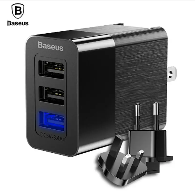 Baseus 3 порта USB зарядное устройство 3 в 1 Тройная вилка EU US UK 2.4A дорожное настенное зарядное устройство адаптер зарядное устройство для мобильного телефона для iPhone X samsung - Тип штекера: Универсальный