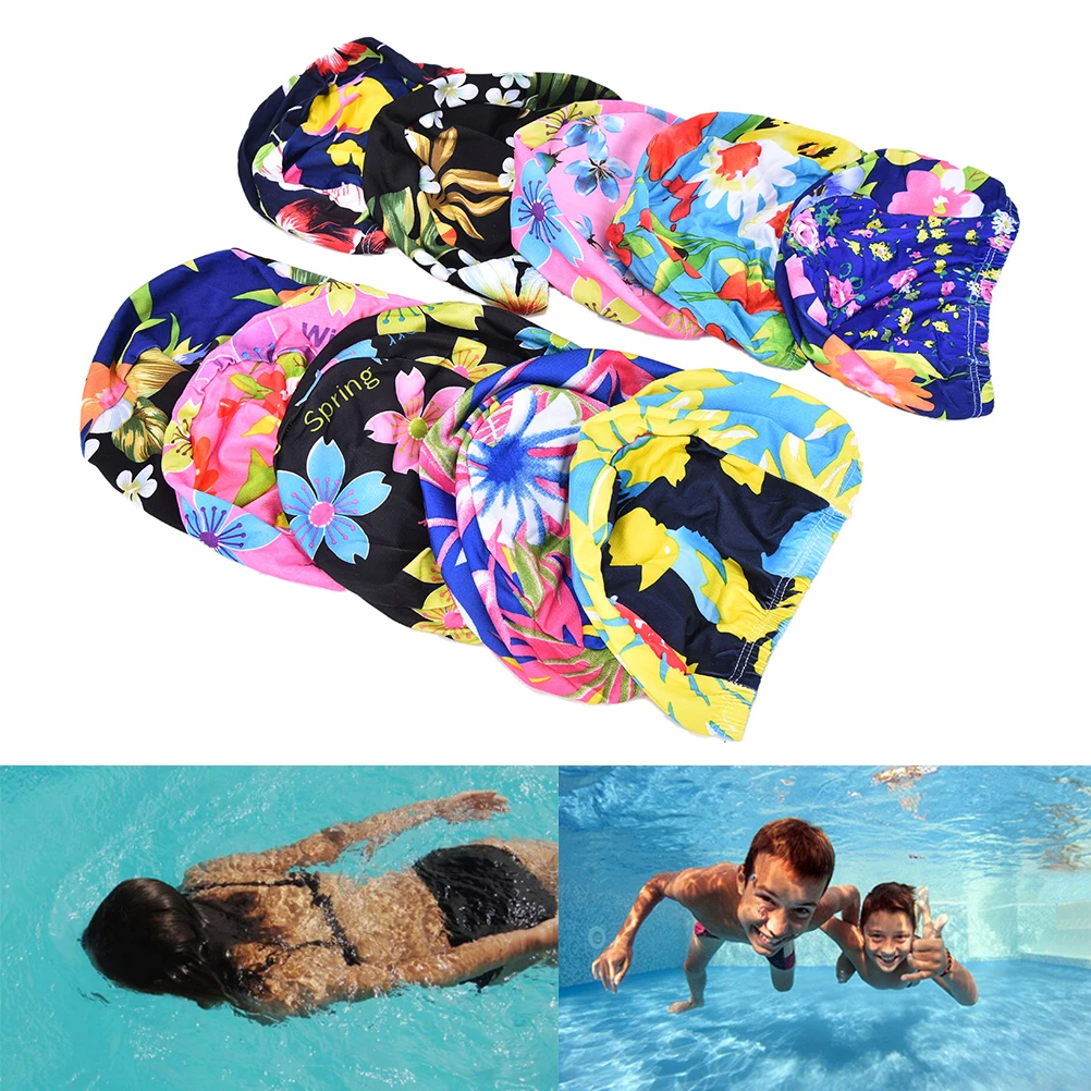 Женская и мужская плиссированная Цветочная шапочка для плавания с принтом