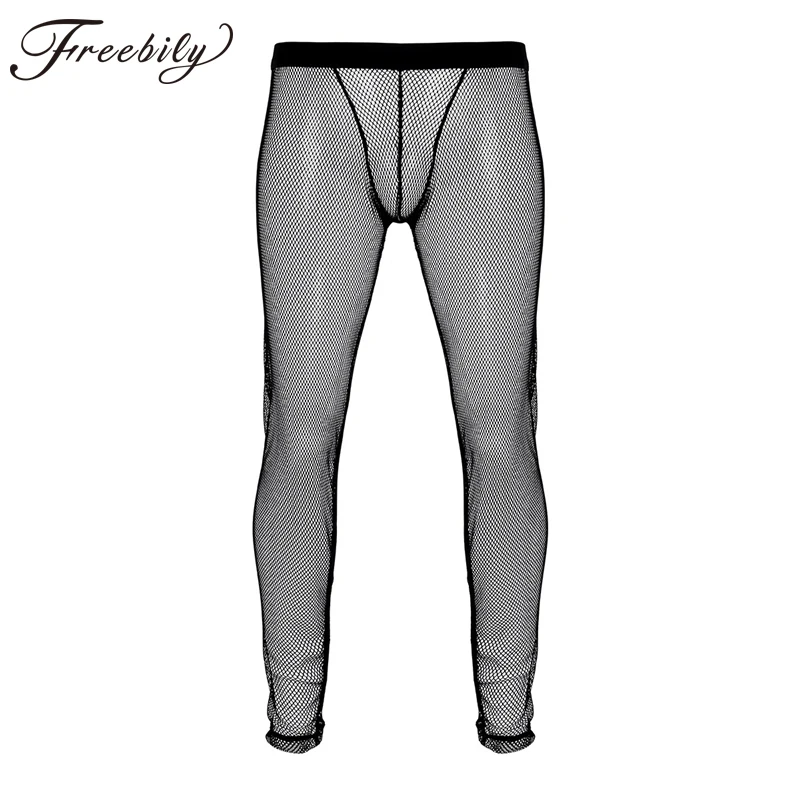 

Men Lingerie Fishnet Sexy Hot Erotic Pants See Through Sheer Home Lounge Pants Hollow Out Long Trousers Underwear Nightwear