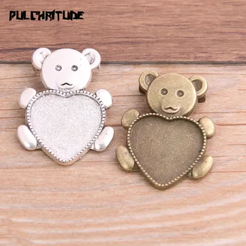 

2pcs 20mm Inner Size Two Color New Product Bear Punk Heart Brooch Cabochon Base Setting Charms Pendant