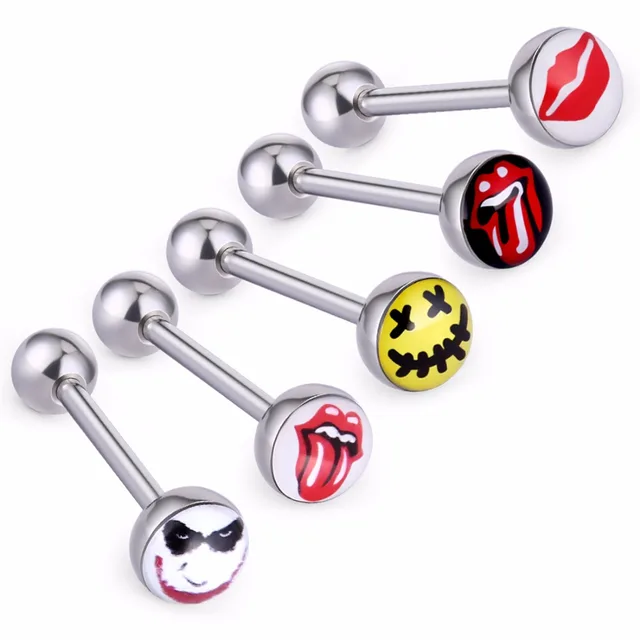 5pcs/lot Cute Expressions Piercing Tongue Rings Piercings Bar Barbell
