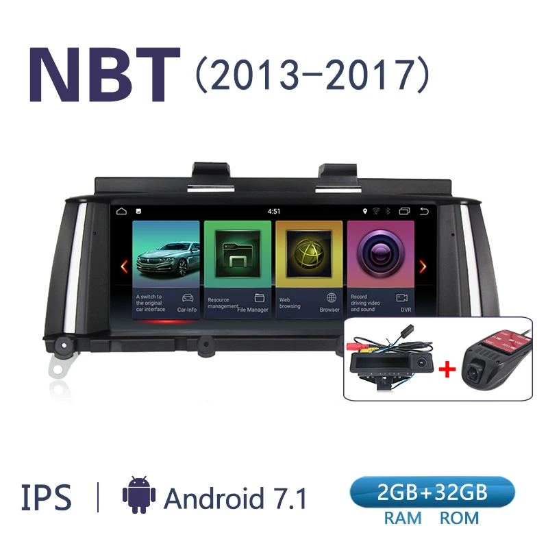 Новинка! ID7 2G+ 3 2G Android 7,1 Автомобильный gps dvd для BMW X3 F25 X4 F26(2010-2013) Оригинальная CIC система(2013-) Оригинальная NBT система - Цвет: NBT add camera DVR