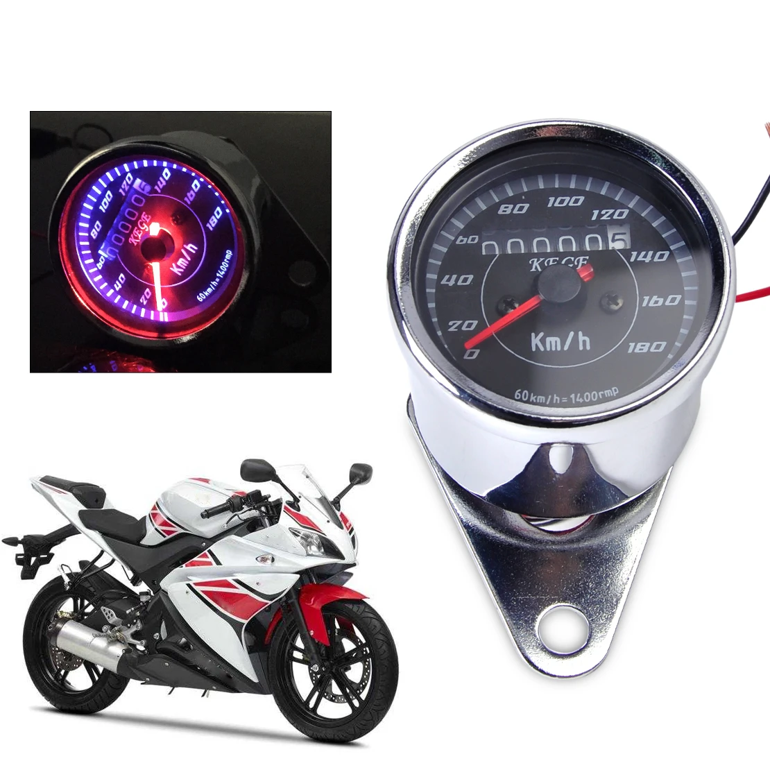 Universal Black Motorcycle Dual Odometer Speedometer Gauge Meter Backlight New#