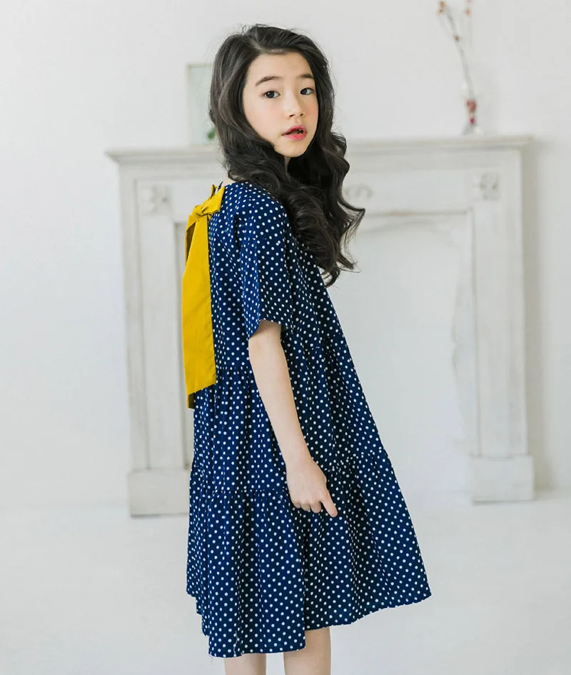Knee Length Little Girl Dresses Kids Casual Dot Teenage Summer Girl Dress Cotton A Line Blue Mother And Daughter Clothes  4 16 17 18 5 6 7 8 9 10 11 12 13 14 15 years  little  big formal dresses girls cute girl dresses (2).jpg