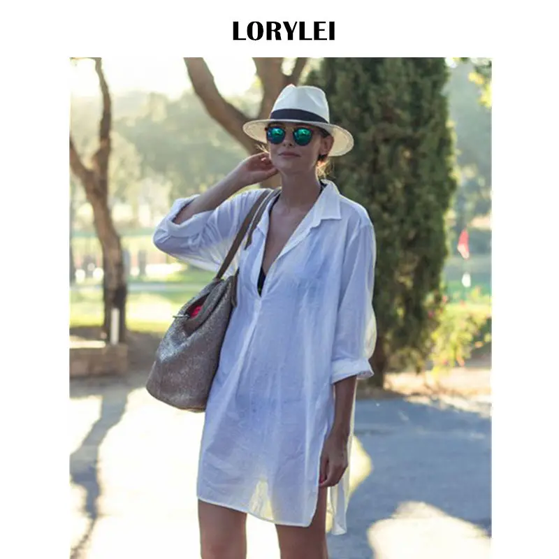 

Sheer Chiffon Beach Top Blouse Plus Size Swimsuit Cover Up Women Beachwear Long Sleeve Beach Shirt Dress pareo de playa N212