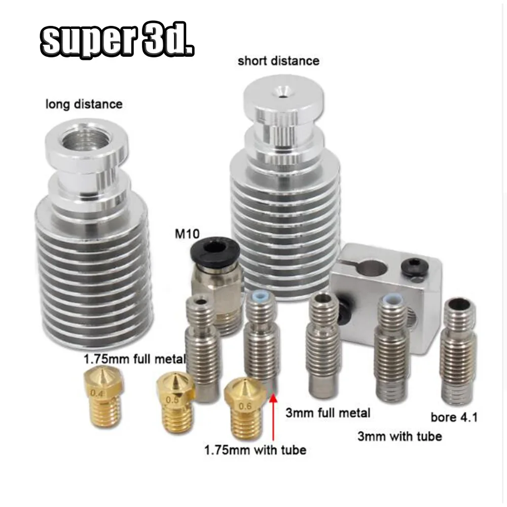 V6 j-головка Hotend12V/24 V 1,75 мм/3,00 мм дистанционный экструдер комплект цельнометаллический Метатель ОРТ 0,4 мм сопло с тефлоновой трубкой и охлаждающим вентилятором