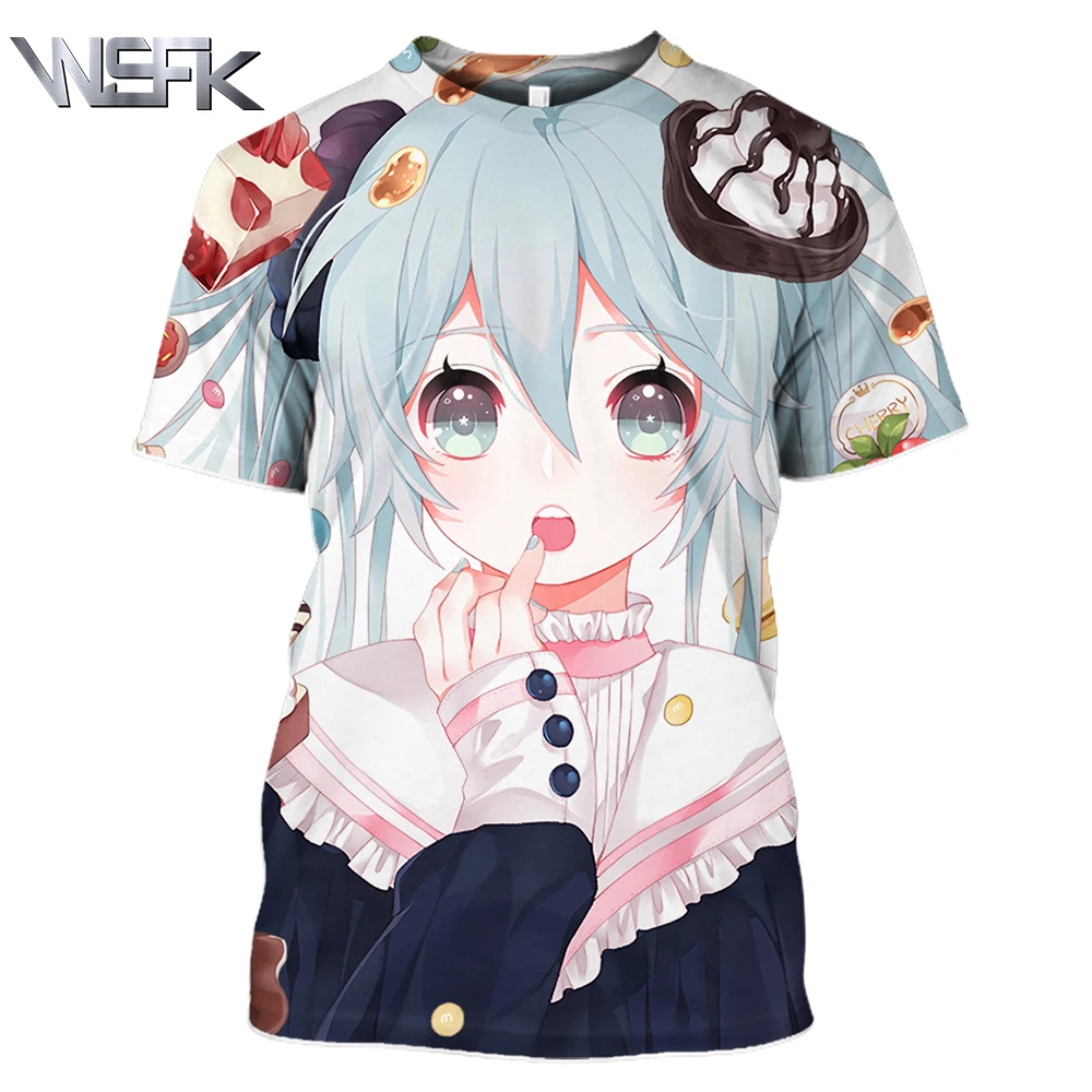 

WSFK Men and Women Short Sleeve T-Shirt Sweatshirt Anime Hatsune Future 3D Print Casual Loose Sports T-Shirt Short Sleeve