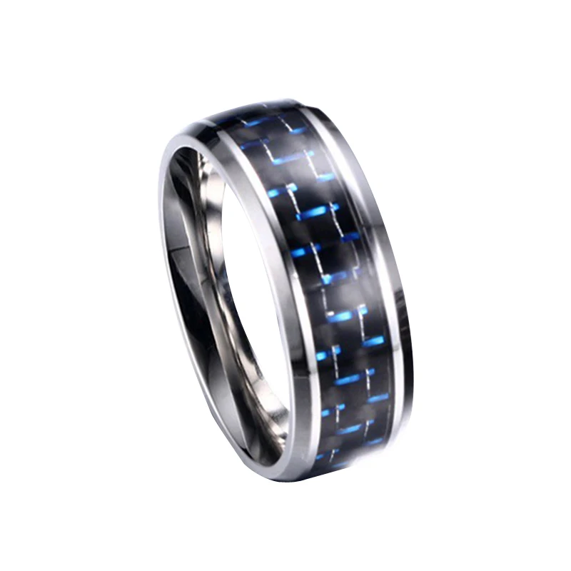 

Men Ring Fashion Cool Mystery Carbon Fiber Ring Man Rings 8mm Stainless Steel Rings Wedding Band anelli donna Jewelry Wholesale