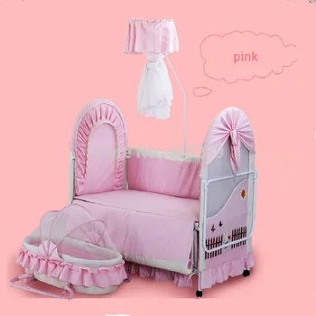 

High quality export Baby Bed 0~12 years old no smell Iron baby cradle Child Bed send 7pcsBaby Bedding Set