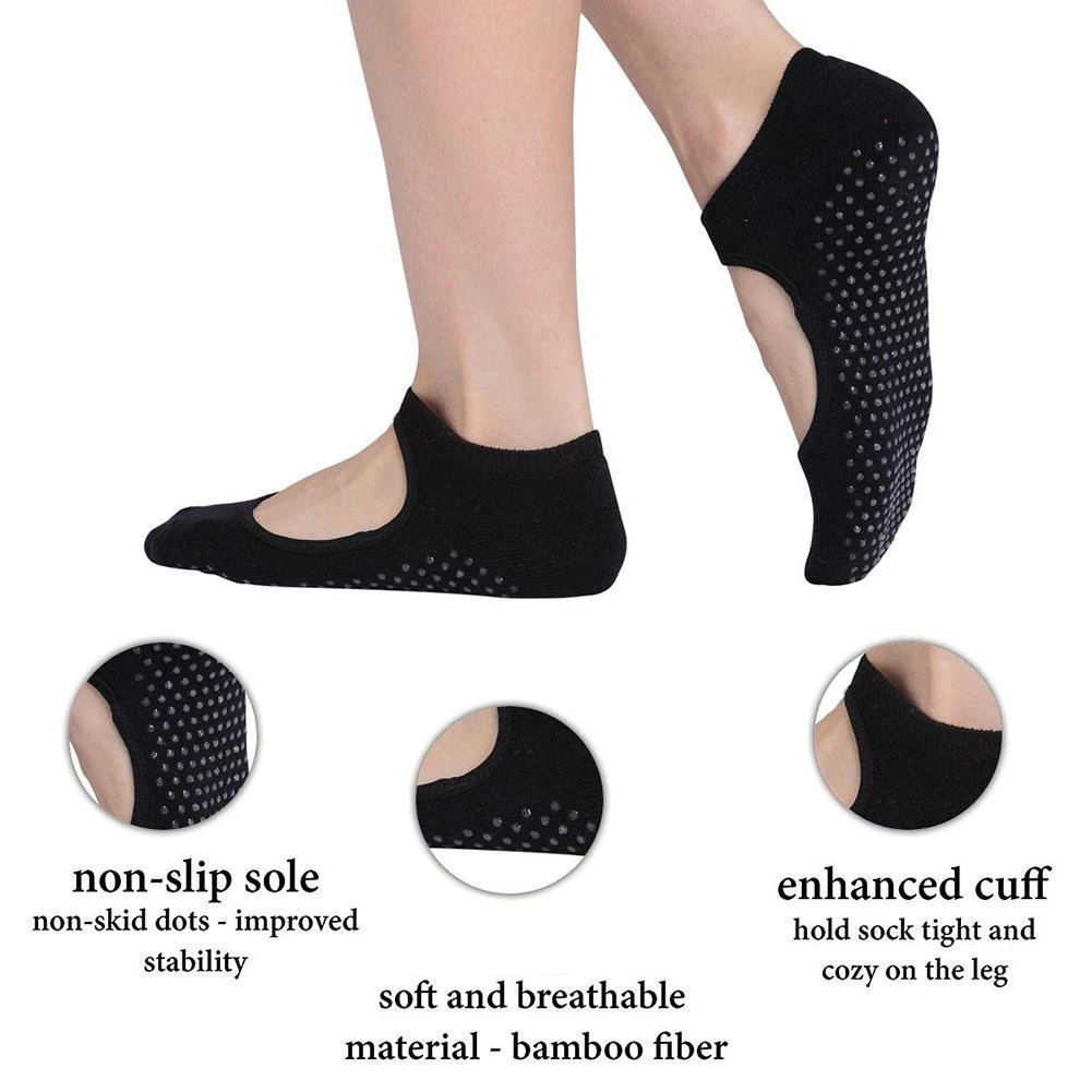 Новинка, носки для йоги, женские махровые с открытой спиной, 1 пара, хлопковые нескользящие носки для пилатеса,, невидимые силиконовые носки