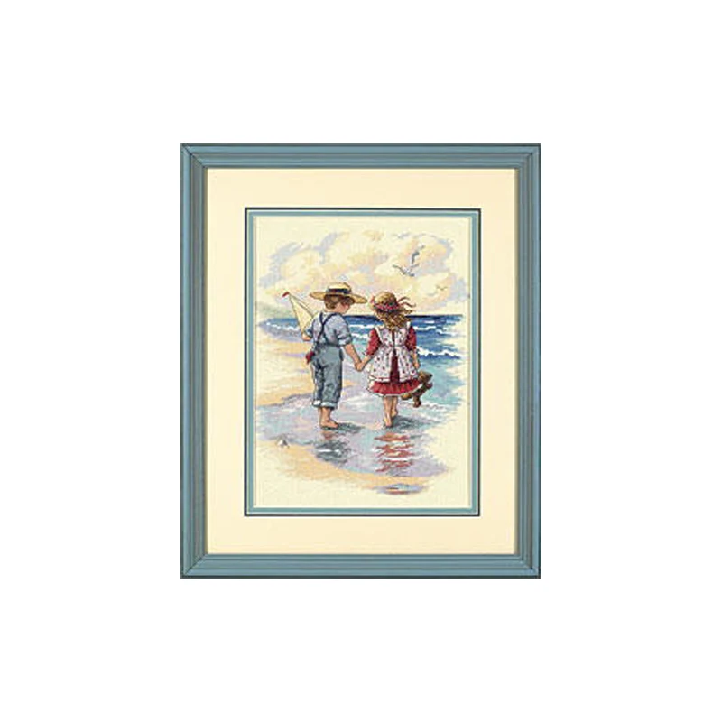 Newest Unprinted Unfinished 14ct Counted Cross Stitch kits Holding Hands Boy And Girl Seaside Partners 12*15&quot | Дом и сад