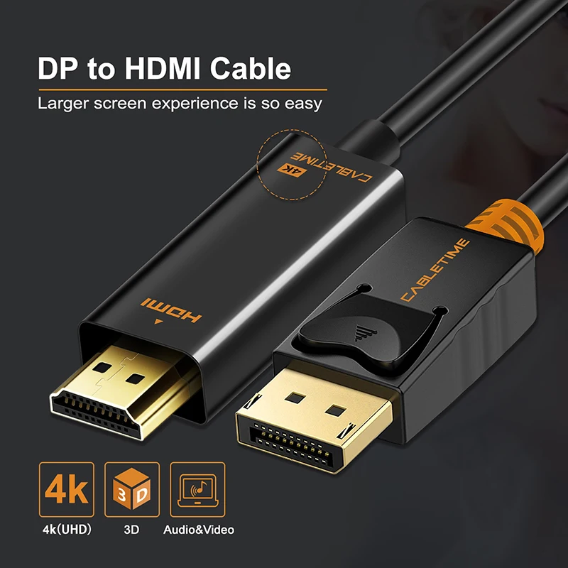 Cabletime DisplayPort كابل وصلة بينية مُتعددة الوسائط وعالية الوضوح 1080 P موانئ دبي إلى HDMI M/M 4 K 60 hz تحويل DisplayPort 1.2 ل HDTV محمول العارض PC N001 Cabletime DisplayPort كابل وصلة بينية مُتعددة الوسائط وعالية الوضوح 1080 P موانئ دبي إلى HDMI M/M 4 K 60 hz تحويل DisplayPort 1.2 ل HDTV محمول العارض PC N001