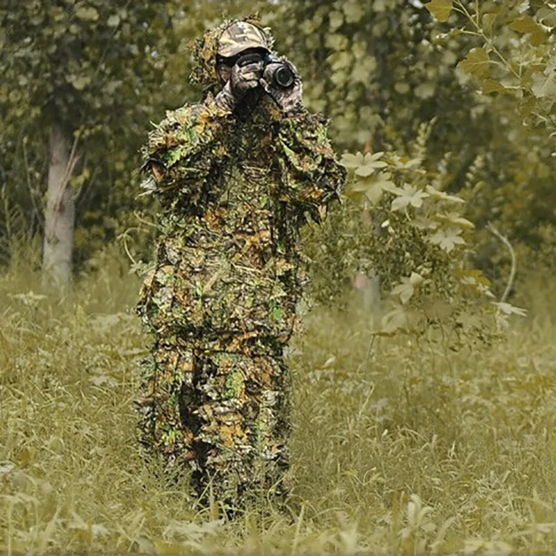 

Set 3D Maple Leaf Printed Linen Hunting Ghillie Suits Set Latest Laser Stereo Version jacket and pants Hunting Clothes