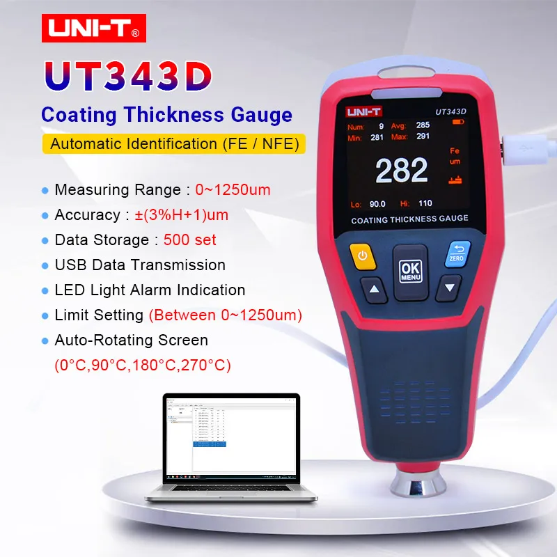 Thickness Gauge UNIT UT343D Digital Coating Gauge Meter Cars Paint