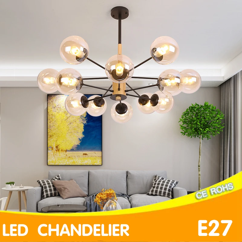 

Green Eye Nordic Chandelier Lighting With Iron Lampshade For Living Room led bulb AC 110V 220V Modern Wooden Lustres chandelier