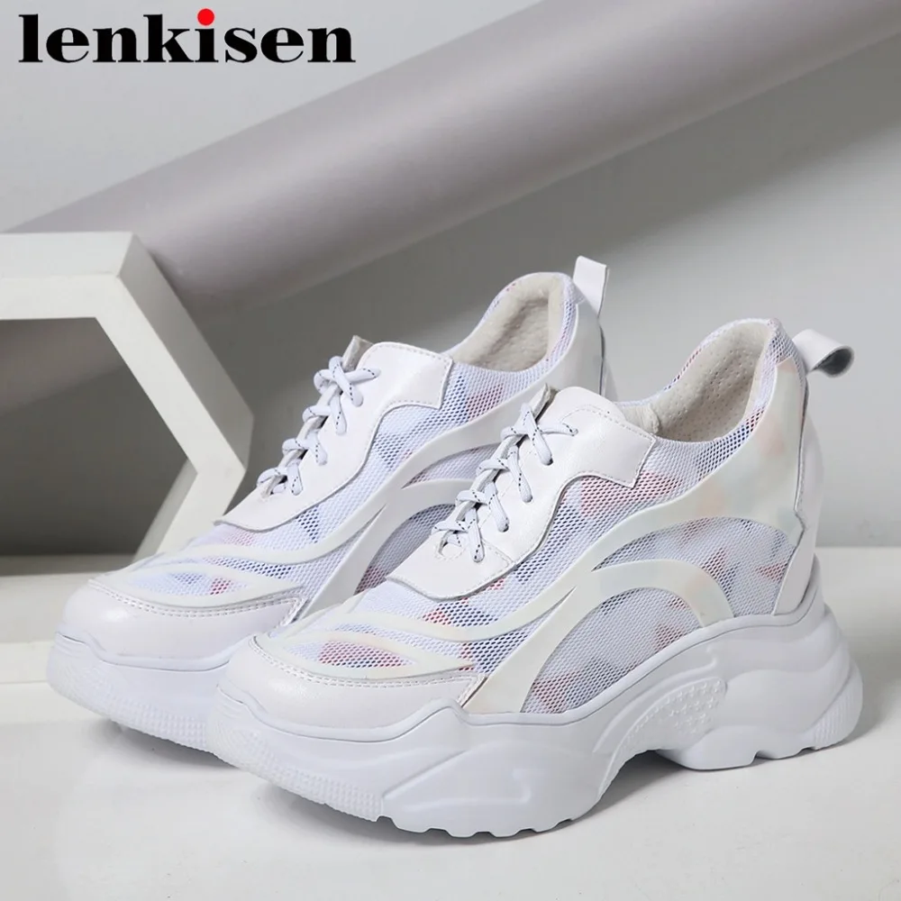 

2018 simple style original design mixed colors natural leather round toe super high bottom platform lace up vulcanized shoes L15