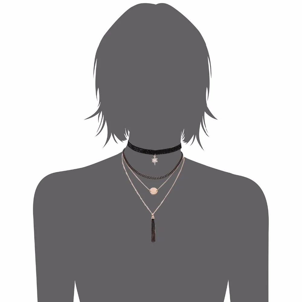 eManco Layered Chokers Necklaces for women Trendy Metal Chain Tassel Pendants Necklace women's Gothic Choker Jewelry