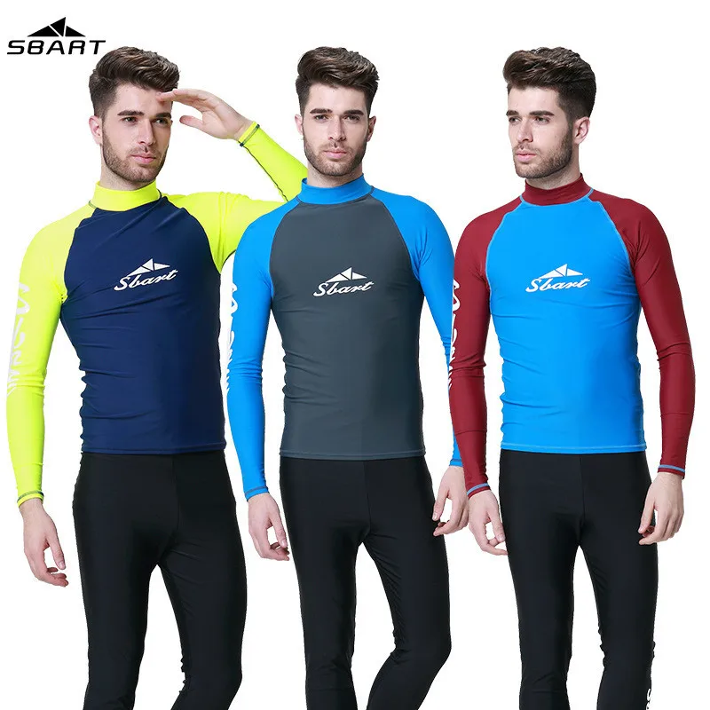 

SBART Men swimwear Surfing Snorkeling Windsurf Sports Wetsuit Diving Suit Tops UPF50+ Rashguard Long Sleeves Swimming M-4XL