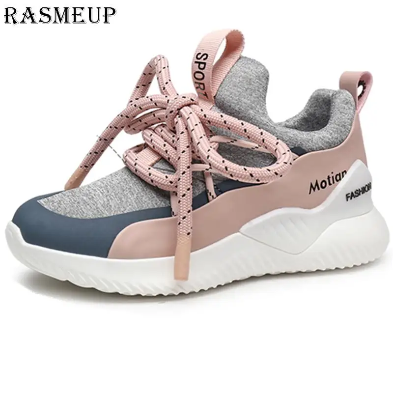 RASMEUP/Модные женские кроссовки на плоской подошве; женские легкие кроссовки; коллекция года; сезон весна; удобная женская обувь; цвет розовый, черный - Цвет: pink white