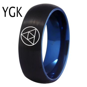 

YGK Jewelry Legend of Zelda Triforce Design Matte Back Blue InsideTungsten Ring Men's Wedding Engagement Anniversary Gift Ring