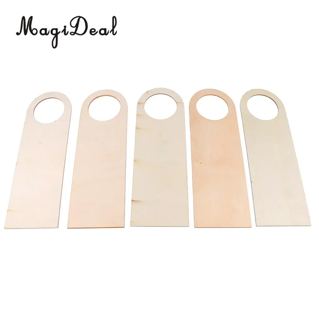 MagiDeal 5 Pieces Creative Wood Door Knob Hanger Signs for DIY Kid Craft Round/Bear/Giraffe