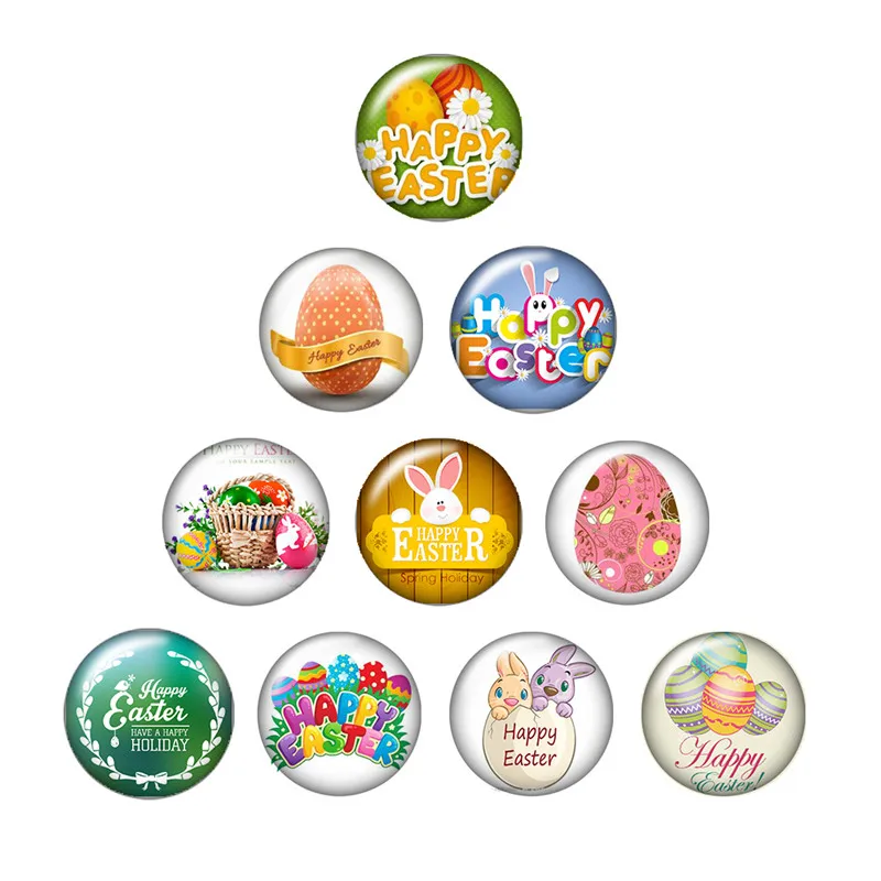 

Happy Easter Birthday thanksgiving day 10pcs mixed 12mm/18mm Round photo glass cabochon snap buttons for snap jewelry wholesale