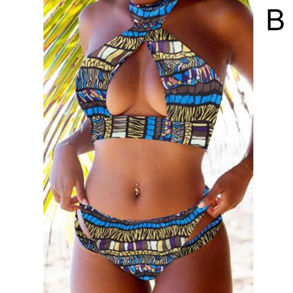 

Women Tops with Pants Bikini Suit Print Backless High Elastic Fast Dry Swimsuit for Summer B2Cshop