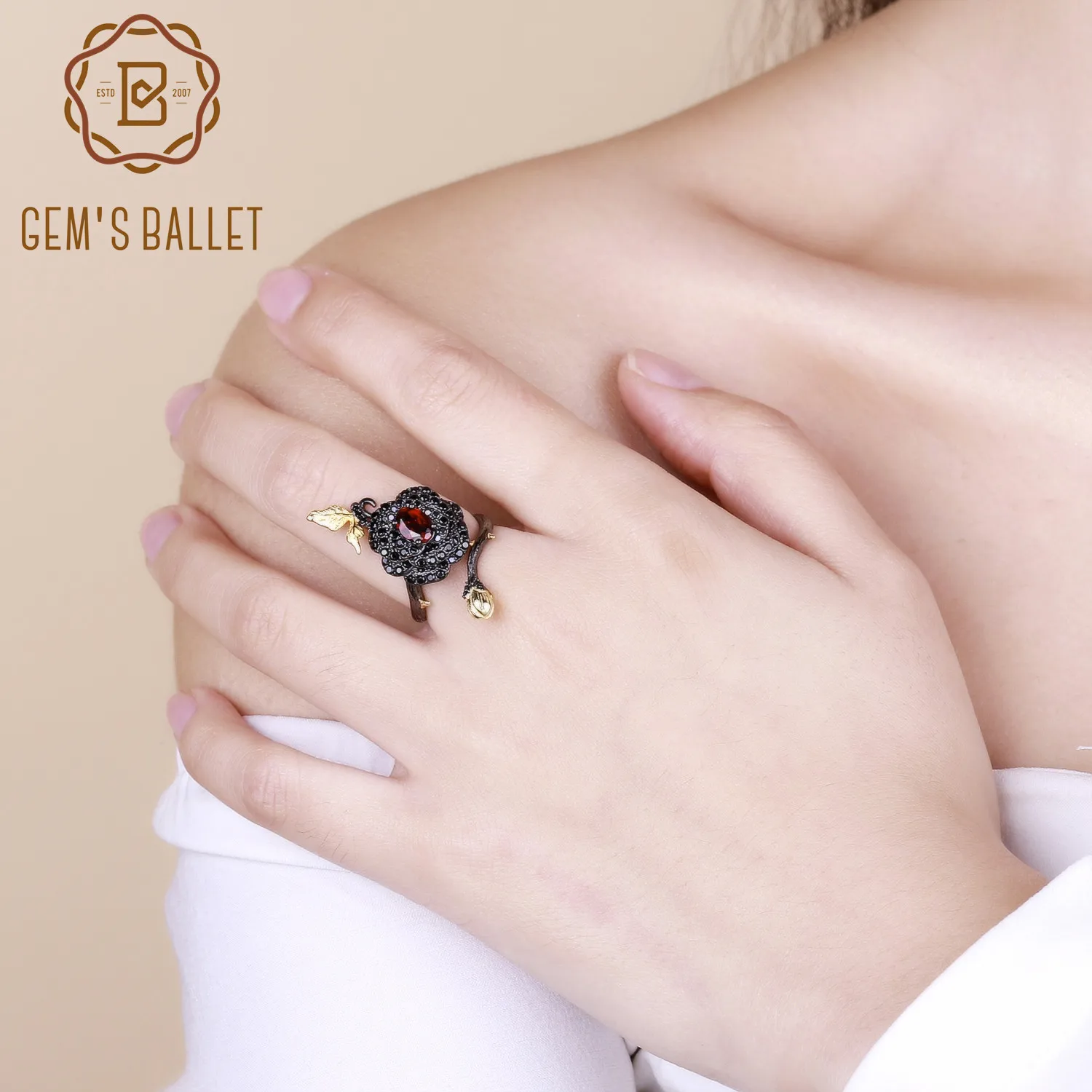 GEM'S BALLET 1.00Ct натуральный гранат розы кольца для женщин 925 пробы серебро ручной работы регулируемое винтажное Открытое кольцо Bijoux