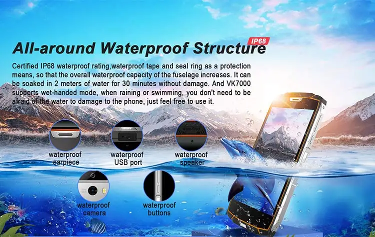 VKWORLD VK7000 4GB RAM 64GB ROM MTK6750T 1.5GHz Octa Core 5.2 Inch Incell Corning Gorilla Glass 5 HD Screen IP68 Waterproof Dual Camera Android 8.0 4G LTE Smartphone