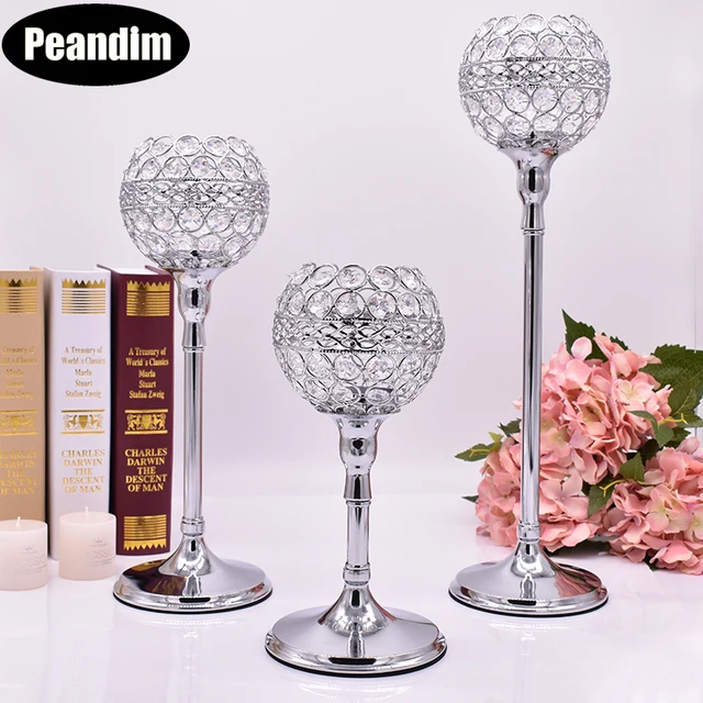 Peandim Floor Standing Candle Holders Set 3pcs Lot Crystal Peandim Floor Standing Candle Holders Set 3pcs Lot Crystal Candlestick Shiny Silver Plated Party Table