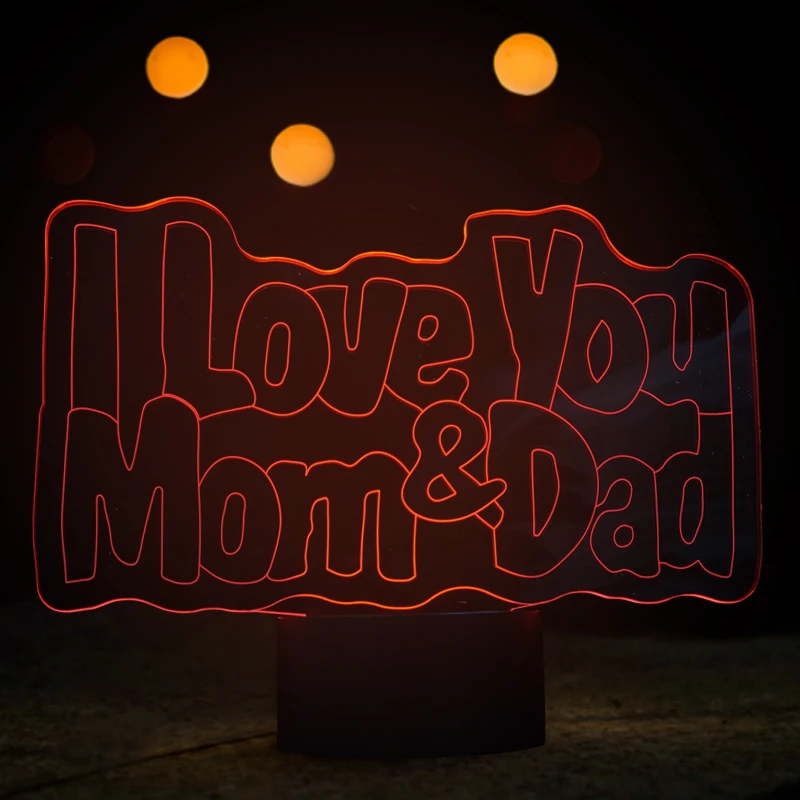 Beautiful 3D Visual LED Night Lights with I LOVE YOU Mom&Dad Shape LED