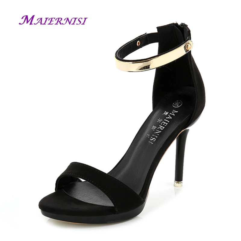 

MAIERNISI Brand Women Fetish High Heel Sandals Ankle Strap Pumps Scarpin Plus Size 42 43 44 Valentine Gladiator Peep Toe Shoes