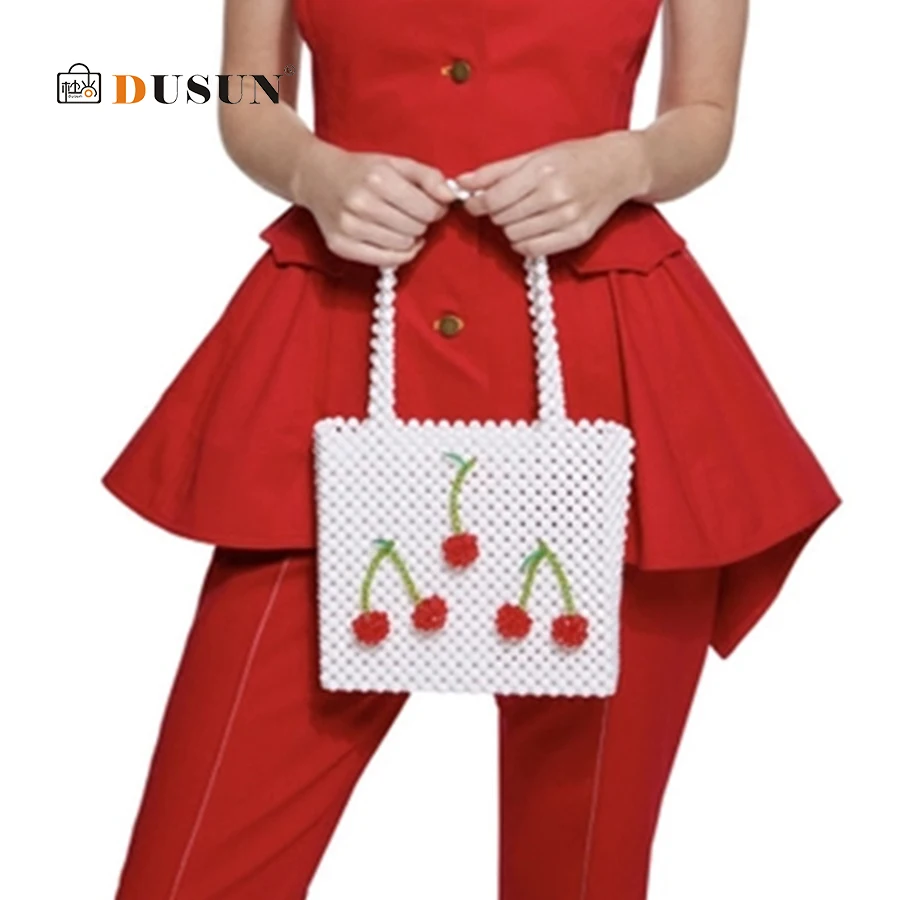 

DUSUN Pearls Bag Handmade Woven beaded cherry box totes bag women evening party handbag luxury brand Retro Top-Handle Bags bolsa