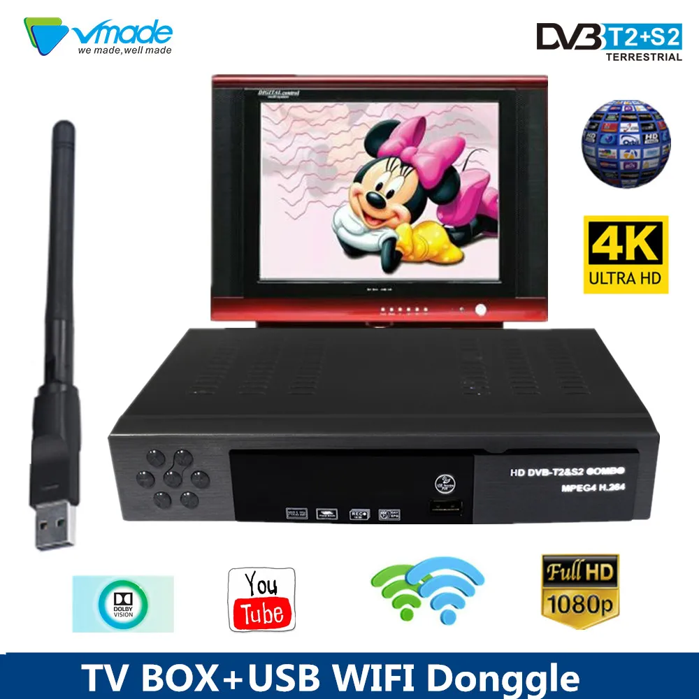 SET TOP BOX Terrestrial receiver HD Digital DVB T2+S2 TV Tuner Receivable MPEG4 DVB-T2 DVB-S2 TV Receiver T2 Tuner Free Shipping