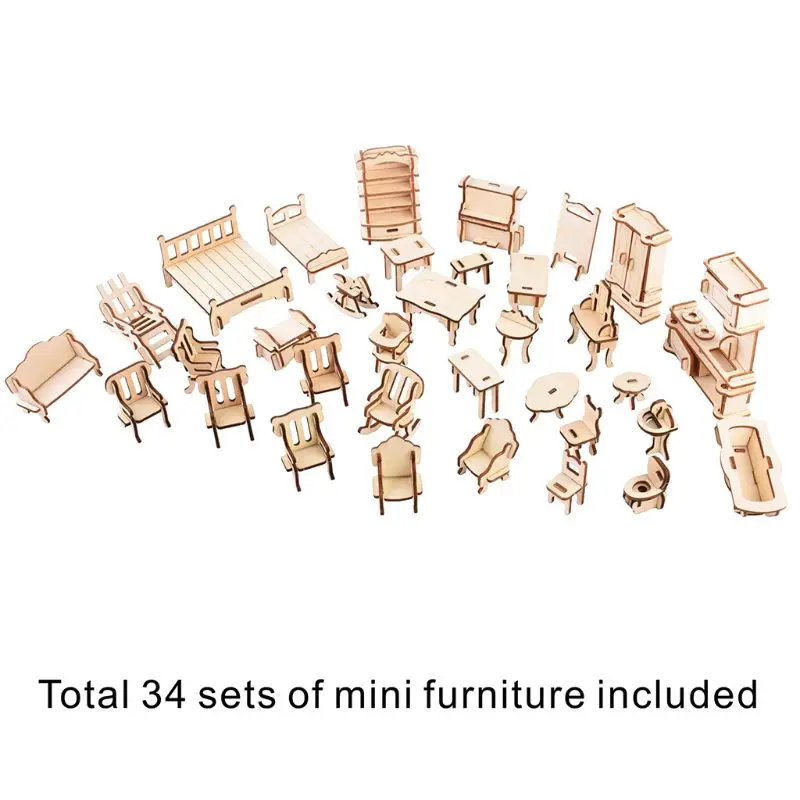 1 مجموعة الأثاث حزمة الأطفال التعليم لغز الفتيان الفتيات DIY خشبية منشار تخريم ثلاثي الأبعاد الألغاز لعبة