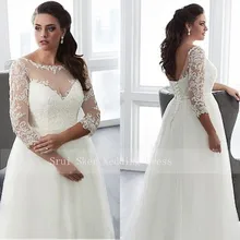 Очаровательное свадебное платье с длинным рукавом, большие размеры, сексуальное платье с v-образным вырезом на спине, на шнуровке, иллюзионный дизайн, Appliuqes, свадебное платье, Vestidos De Noiva