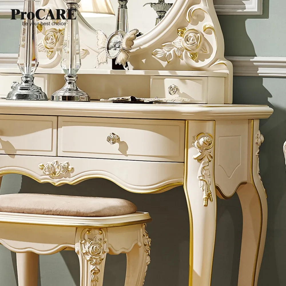 luxury European and American style bedroom furniture ivory,white, French dressing table with chair