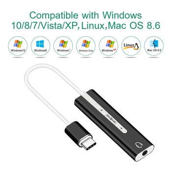 

External USB C Sound Card Audio Adapter Type C to 3.5mm Jack Aux Stereo Cable Headphone Headset Volume Adjustment Mute Switch