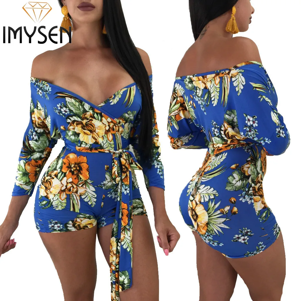 Crew Neck Belt Plain Three Quarter Sleeve Playsuits Crew Neck Belt Plain Three Quarter Sleeve Playsuits