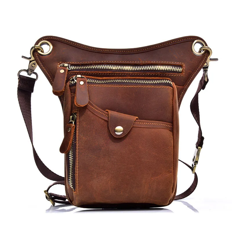 

2018 Vintage Genuine Leather Men's Multifunction Travel Bags Funny Chest Pack Men Waist Pack Vintage Men Phone Pouch Waist Bag