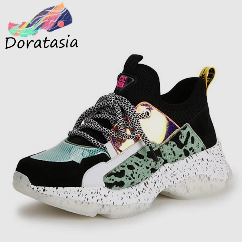 Женские замшевые кроссовки DORATASIA черные из коровьей кожи большие размеры 35 42